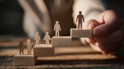 Wooden Figures Climbing Steps Career Growth Success Path job team goal work rise people future      