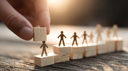 Teamwork Growth Wooden Blocks Business Concept Success Strategy goal path steps people career future