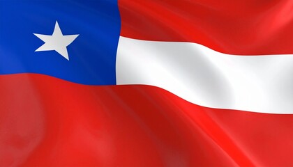 Fototapeta premium Chile flag tribute in minimalist layout, bold red-white bands with blue canton, centered white star iconography, clean composition emphasizing national identity and cultural pride.