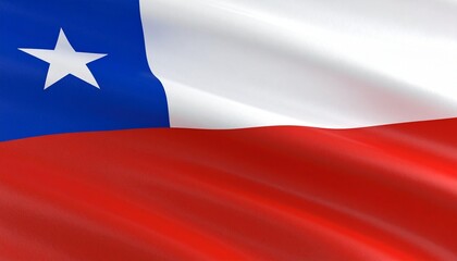 Naklejka premium Chile flag tribute in minimalist layout, bold red-white bands with blue canton, centered white star iconography, clean composition emphasizing national identity and cultural pride.