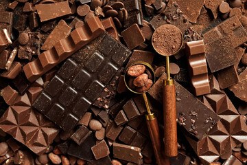 Various chocolates and candies, sweet confectionary collection, dessert background