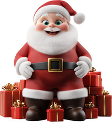 3D Santa Claus with Stack of Christmas Gifts