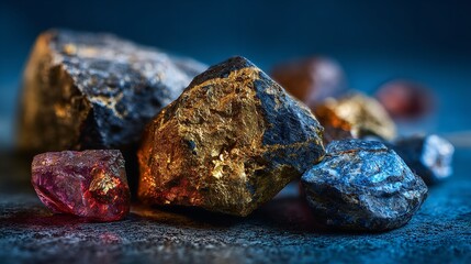 Glimmers of untapped potential Raw ore treasures glowing with promise a hunt for buried fortunes lit