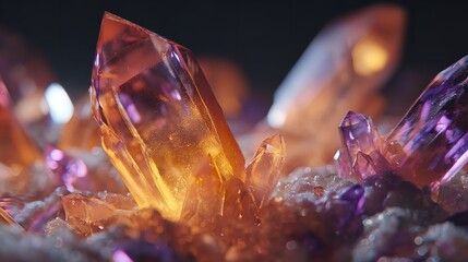 Glimmering quartz crystals radiating warmth and spiritual clarity from earth s heart with soft