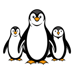 Three Penguin one baby penguin outline vector on white background