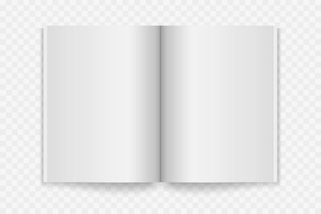 opened book template with blank paper and cover, transparent background, front view