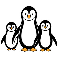 Three Penguin one baby penguin outline vector on white background