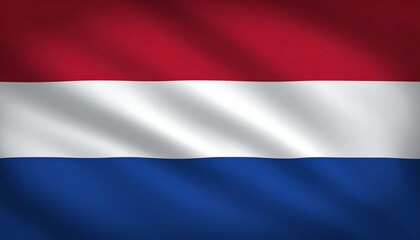 Fototapeta premium Netherlands flag tribute in minimalist layout, horizontal tricolor bands, clean symmetry, cultural identity focus, textured flat backdrop, modern patriotic theme.