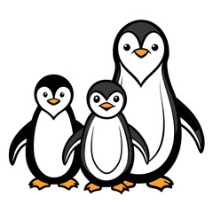 Three Penguin one baby penguin outline vector on white background