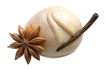 Creamy dessert with star anise and cinnamon stick isolated on transparent background