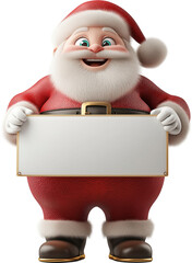 3D Santa Claus Holding Blank Sign - Christmas Cartoon Illustration for Holiday Message or Promotion