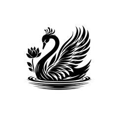 Fototapeta premium Black swan with lotus isolated on white background