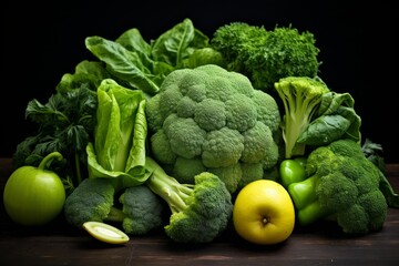Assortment of vibrant green vegetables and fruits creating a colorful and healthy still life