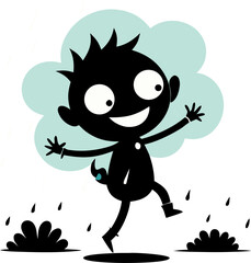 Silhouette or cartoon character enjoying the rain.