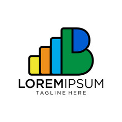 This logo forms the letter B using a colorful bar chart (yellow, orange, blue, green), 