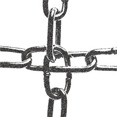 Chain retro y2k stipple design link halftone brutalist urban vector png with clear background, metal 2000s photocopy grunge tattoo gen z effect