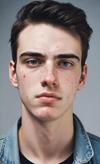 Naklejka premium portrait of a beautiful boy with acne on his face