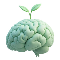 Obraz premium Growing Brain Icon in Soft Foam 3D – Light Green Educational Concept with Sprouting Leaf
