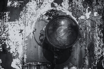 
NARROW GAUGE DIESEL RAILCAR - The headlight of an old historic railway vehicle MBxd
