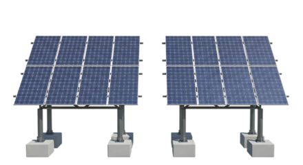 Two solar panel arrays against a black background showcasing renewable energy innovation and sustainable power generation for a cleaner future