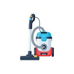Fototapeta premium Modern Canister Vacuum Cleaner Flat Design Illustration for Home Cleaning