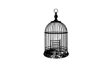 Vector Detailed black birdcage with a ladder.