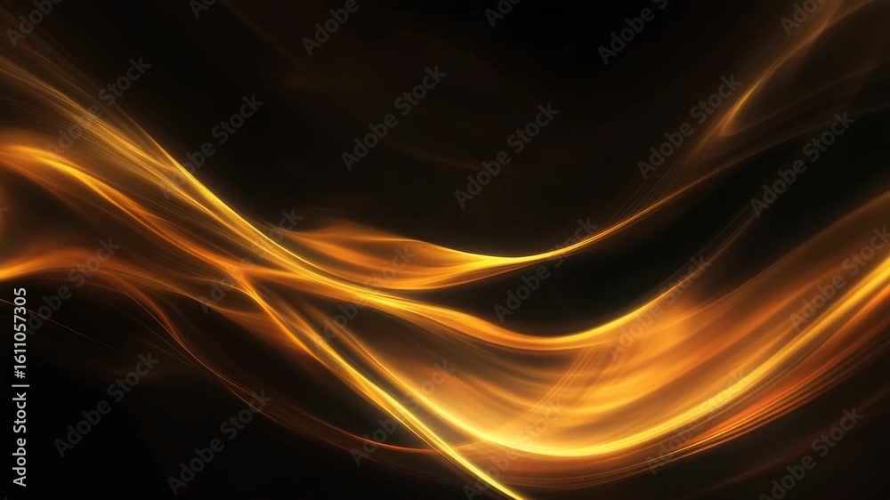 Wall mural glowing golden light waves flow smoothly with bright, smooth curves and abstract flow on dark backgr