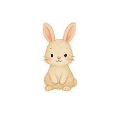 Adorable Beige Bunny Rabbit Watercolor Illustration Digital Art Print