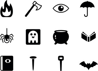 Spooky Halloween vector icons:  black glyph style pack