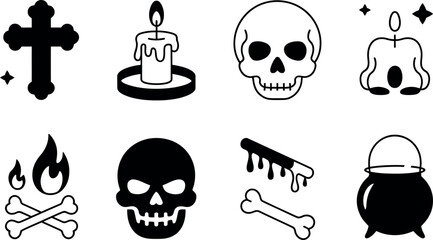 Vector Halloween Icons: Dark, Gothic, Mystical, Occult,  Silhouette Set