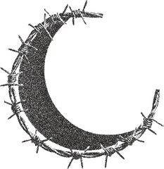 Moon vintage y2k stipple art, lunar halftone stipple brutalist retro vector png with transparent background, crescent 2000s aesthetic photocopy effect tattoo