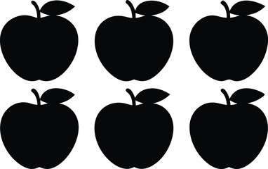 Black Apple Silhouette Set, Minimalist Fruit Vector Cutouts, Apple Symbol Bundle, Crisp Silhouette Variations, Perfect for Laser Cutting & Branding