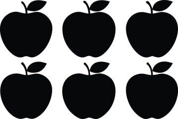 Black Apple Silhouette Set, Minimalist Fruit Vector Cutouts, Apple Symbol Bundle, Crisp Silhouette Variations, Perfect for Laser Cutting & Branding