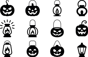 Spooky Halloween Vector Icons: Jack-o'-lanterns and Lanterns Set