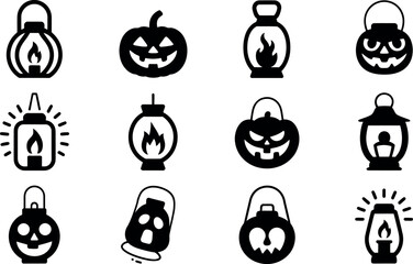 Spooky Halloween Vector Icons: Jack-o'-lanterns and Lanterns