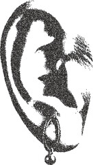 Ear vintage y2k stipple art, listen halftone stipple brutalist retro vector png with transparent background, sound 2000s aesthetic photocopy effect tattoo