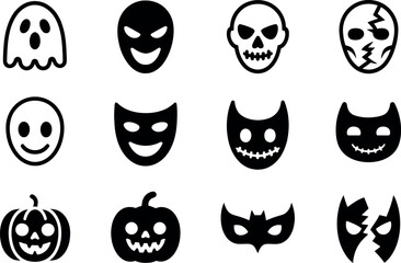 Spooky Halloween vector icons:  masks, pumpkins, and ghosts.