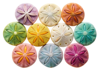 Collection of Colorful Sand dollars on White Background for Decor Isolated Transparent Background