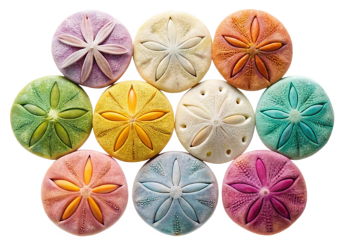 Collection of Colorful Sand dollars on White Background for Decor Isolated Transparent Background