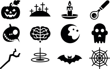 Spooky Halloween vector icons:  black glyph style set