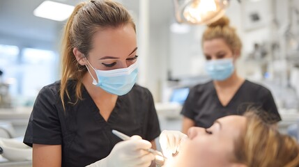 Modern Dental Clinic: Hygienist and Patient During Routine Check-up