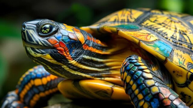 Vibrantly colored turtle showcasing intricate shell patterns