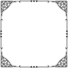 Vintage Ornamental Frame – Elegant Black Vector Border, PNG, 300 DPI