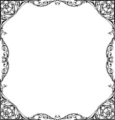 Vintage Ornamental Frame – Elegant Black Vector Border, PNG, 300 DPI
