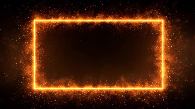 Loop animation of bright orange flame border surrounding dark rectangular frame, ideal for fiery intro screens, action transitions, or dramatic digital title visuals - Powered by Adobe