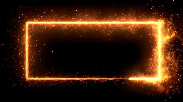 Digital fiery border frame burning with glowing flames on all sides over dark background, perfect for title intros, energetic transitions, or cinematic effects in video design