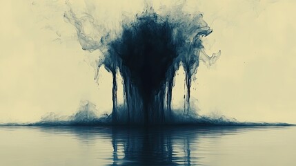 Random ink blot transforming into a surreal primitive animal shape with rough contour lines.