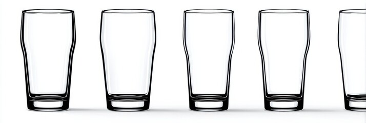 Minimalist Icon Beer Glasses Arranged on a White Background With One Side Left Blank for Design Flexibility and Clear Presentation