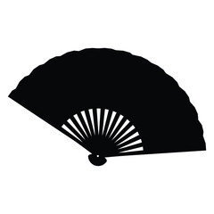 Folding Hand Fan Silhouette. Black and White Icon Design Elements on Isolated White Background