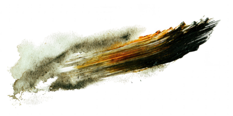 A bold brush stroke with black and gold paint isolated on transparent background